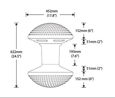 Measurement chart of a spherical object with dimensions labeled