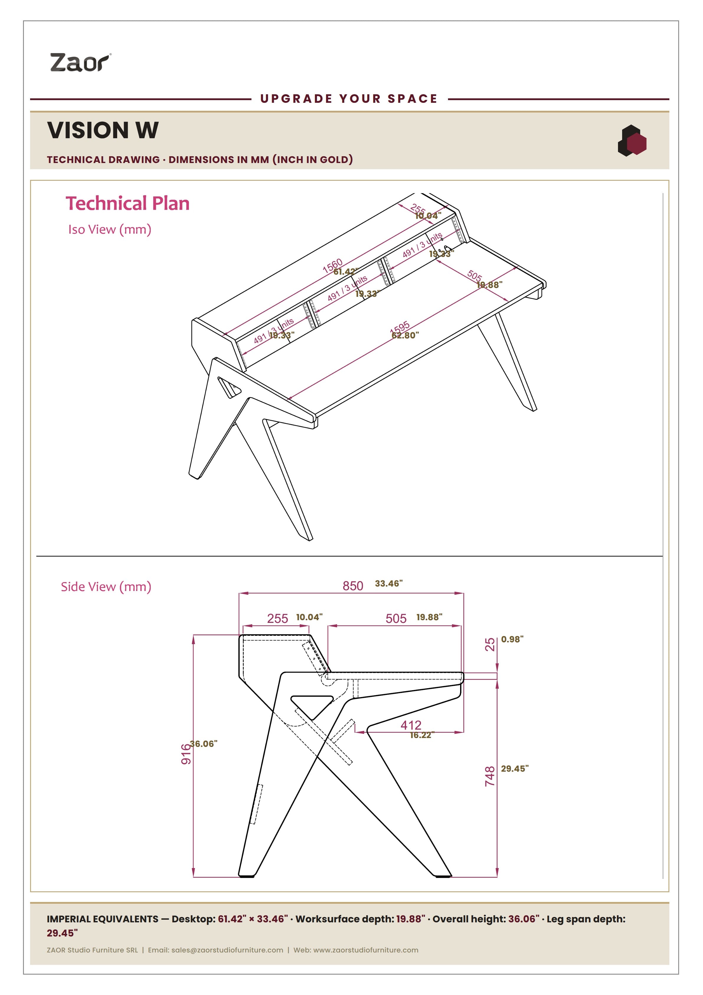 Zaor Vision W – Professional Desk for Modern Studios